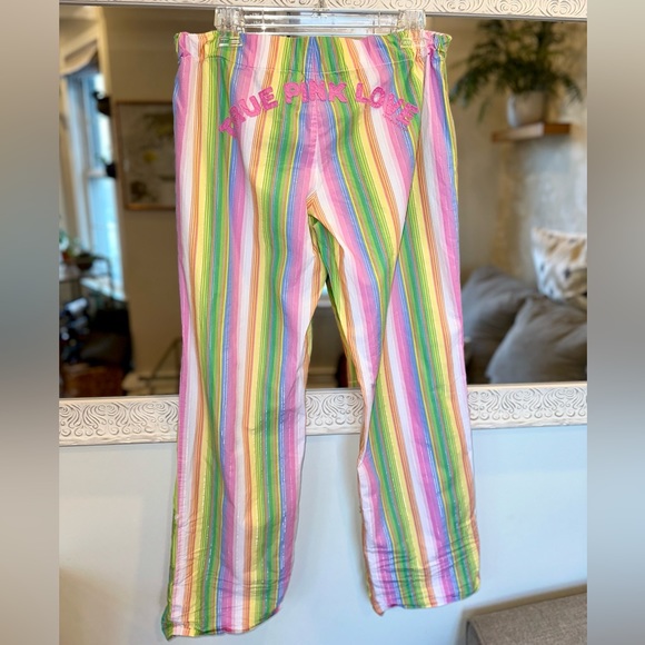 Victoria’s Secret Rainbow Striped Lounge / Pajama Pants, Satin Pink Drawstring S - Picture 3 of 8